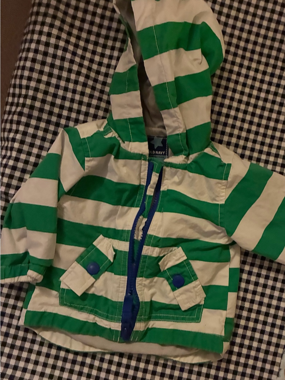 Old Navy Green and White Striped Hooded Jacket